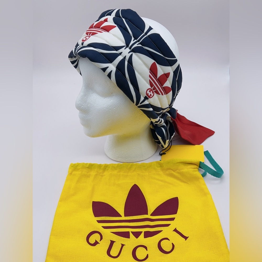 ❌SOLD❌Adidas X GUCCI GG Trefoil Print Silk Headband Hair Scarf Size M (57cm) - Picture 2 of 11